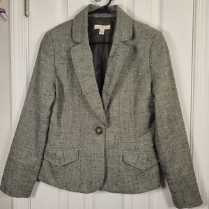 Coldwater Creek Grey Herringbone Tweed Blazer Jacket Size 6 Single Button Office